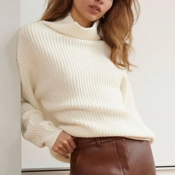 Aritzia Wilfred Montpellier Merino Wool Turtleneck Sweater White Birch Size XS - Picture 2 of 11